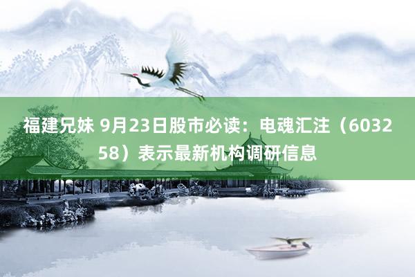 福建兄妹 9月23日股市必读：电魂汇注（603258）表示最新机构调研信息