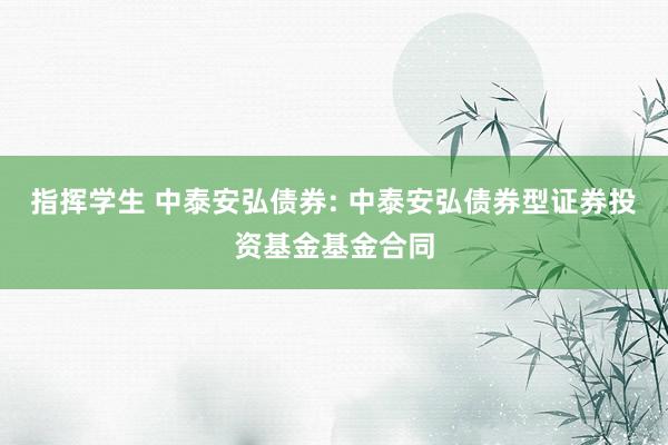 指挥学生 中泰安弘债券: 中泰安弘债券型证券投资基金基金合同